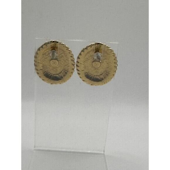 Vintage Gold-Tone & Black Oval Earrings With Faux Pearl Center - Picture 3 of 7